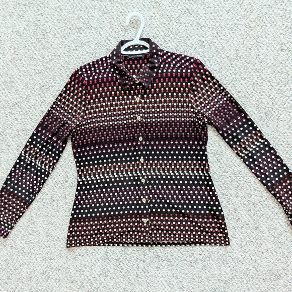 Tommy Hilfiger Women's (S/M) Black Button-Down Blouse w/Multicolored Polka Dots - Picture 9 of 13